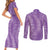 Hawaii Plumeria Lei Couples Matching Short Sleeve Bodycon Dress and Long Sleeve Button Shirt Aloha Festive Vibe - Violet