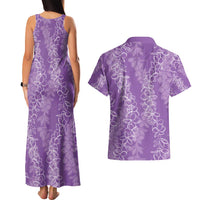 Hawaii Plumeria Lei Couples Matching Tank Maxi Dress and Hawaiian Shirt Aloha Festive Vibe - Violet