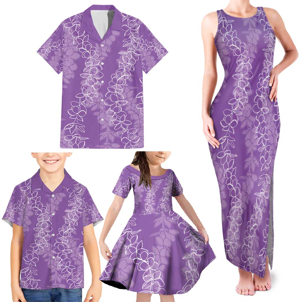 Hawaii Plumeria Lei Family Matching Tank Maxi Dress and Hawaiian Shirt Aloha Festive Vibe - Violet