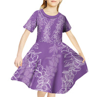 Hawaii Plumeria Lei Kid Short Sleeve Dress Aloha Festive Vibe - Violet