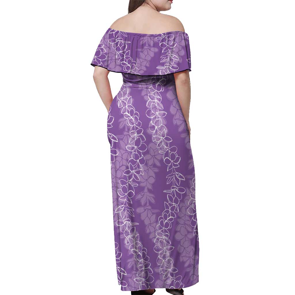 Hawaii Plumeria Lei Off Shoulder Maxi Dress Aloha Festive Vibe - Violet