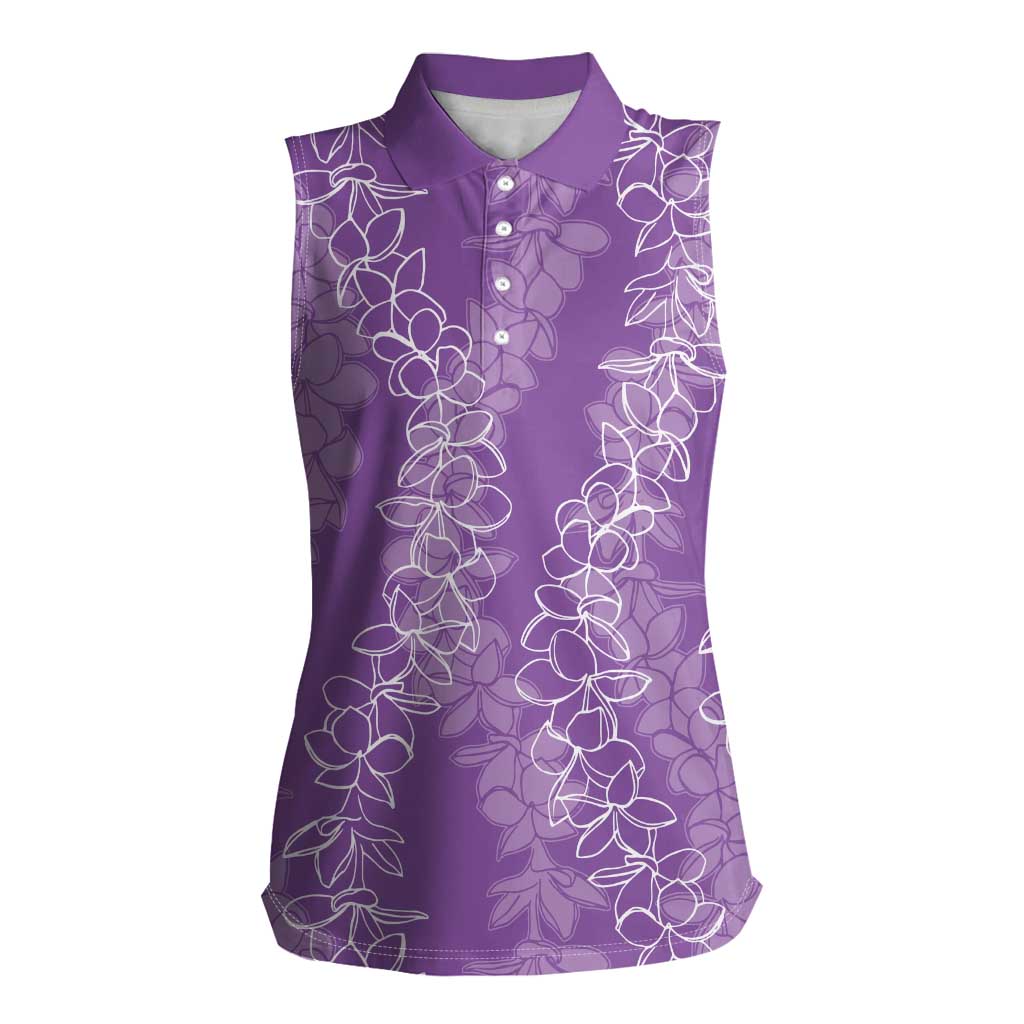 Hawaii Plumeria Lei Women Sleeveless Polo Shirt Aloha Festive Vibe - Violet