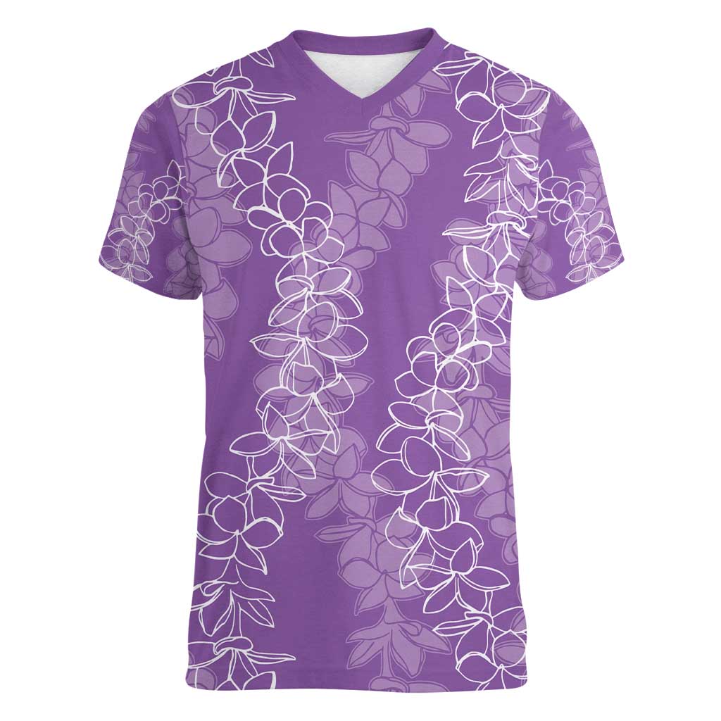 Hawaii Plumeria Lei Women V-Neck T-Shirt Aloha Festive Vibe - Violet