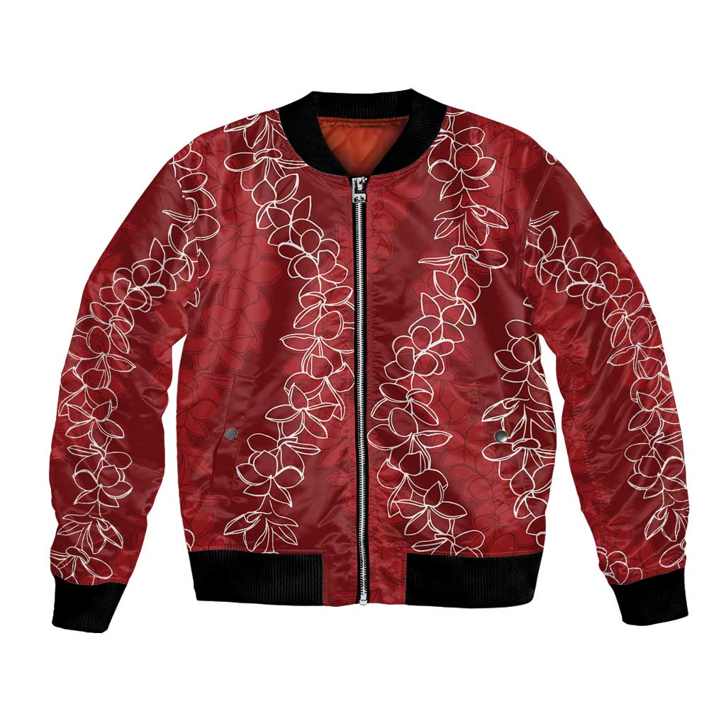 Hawaii Plumeria Lei Bomber Jacket Aloha Festive Vibe - Crimson LT7 Unisex Crimson - Polynesian Pride