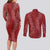 Hawaii Plumeria Lei Couples Matching Long Sleeve Bodycon Dress and Long Sleeve Button Shirt Aloha Festive Vibe - Crimson