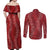 Hawaii Plumeria Lei Couples Matching Off Shoulder Maxi Dress and Long Sleeve Button Shirt Aloha Festive Vibe - Crimson