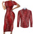 Hawaii Plumeria Lei Couples Matching Short Sleeve Bodycon Dress and Long Sleeve Button Shirt Aloha Festive Vibe - Crimson