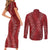 Hawaii Plumeria Lei Couples Matching Short Sleeve Bodycon Dress and Long Sleeve Button Shirt Aloha Festive Vibe - Crimson