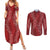 Hawaii Plumeria Lei Couples Matching Summer Maxi Dress and Long Sleeve Button Shirt Aloha Festive Vibe - Crimson