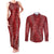 Hawaii Plumeria Lei Couples Matching Tank Maxi Dress and Long Sleeve Button Shirt Aloha Festive Vibe - Crimson