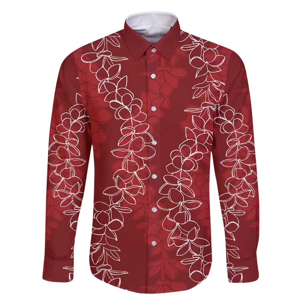 Hawaii Plumeria Lei Family Matching Long Sleeve Bodycon Dress and Hawaiian Shirt Aloha Festive Vibe - Crimson