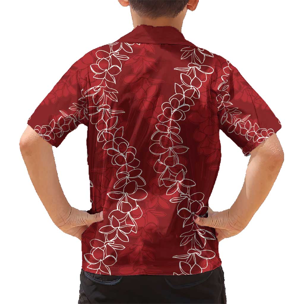 Hawaii Plumeria Lei Family Matching Short Sleeve Bodycon Dress and Hawaiian Shirt Aloha Festive Vibe - Crimson