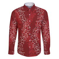 Hawaii Plumeria Lei Family Matching Short Sleeve Bodycon Dress and Hawaiian Shirt Aloha Festive Vibe - Crimson