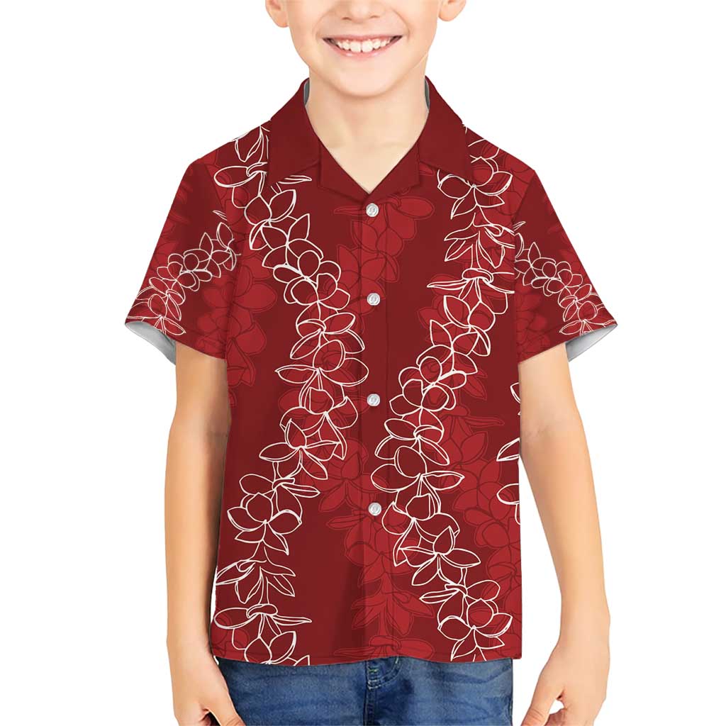 Hawaii Plumeria Lei Family Matching Short Sleeve Bodycon Dress and Hawaiian Shirt Aloha Festive Vibe - Crimson