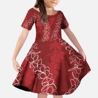 Hawaii Plumeria Lei Kid Short Sleeve Dress Aloha Festive Vibe - Crimson