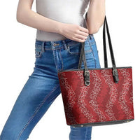 Hawaii Plumeria Lei Leather Tote Bag Aloha Festive Vibe - Crimson