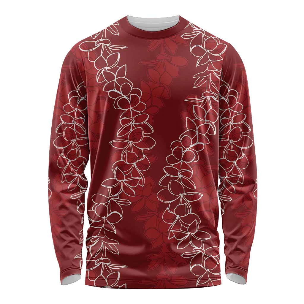 Hawaii Plumeria Lei Long Sleeve Shirt Aloha Festive Vibe - Crimson