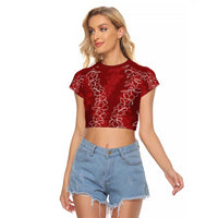 Hawaii Plumeria Lei Raglan Cropped T Shirt Aloha Festive Vibe - Crimson