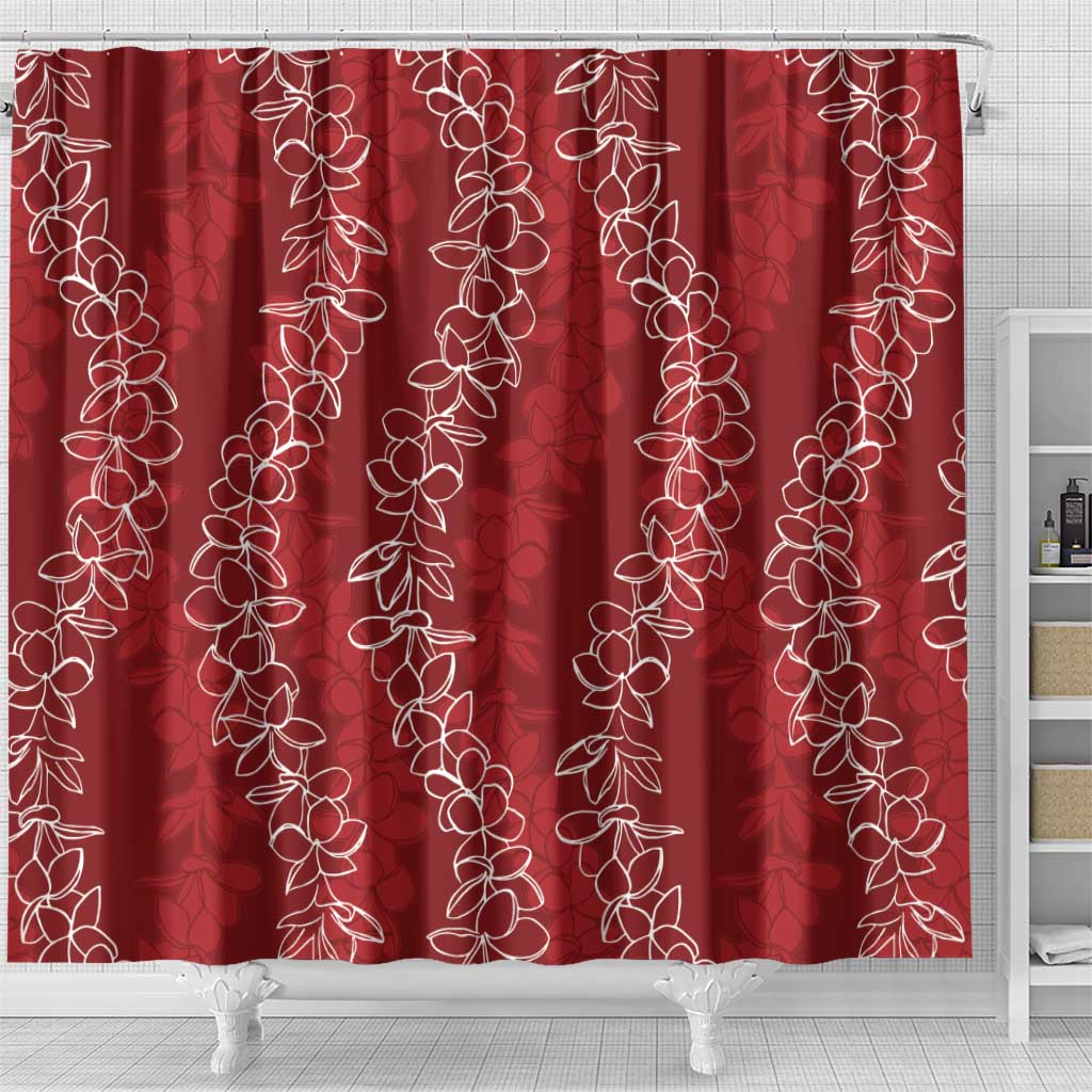 Hawaii Plumeria Lei Shower Curtain Aloha Festive Vibe - Crimson