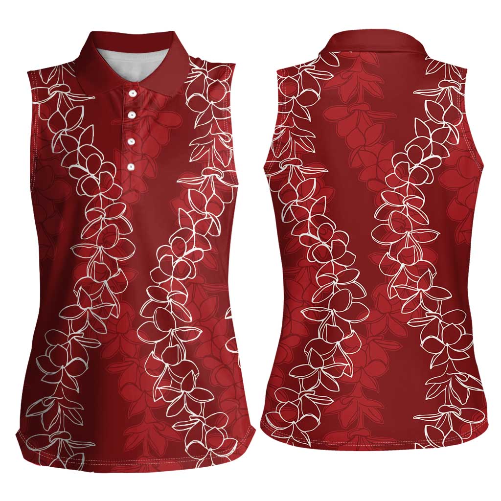 Hawaii Plumeria Lei Women Sleeveless Polo Shirt Aloha Festive Vibe - Crimson