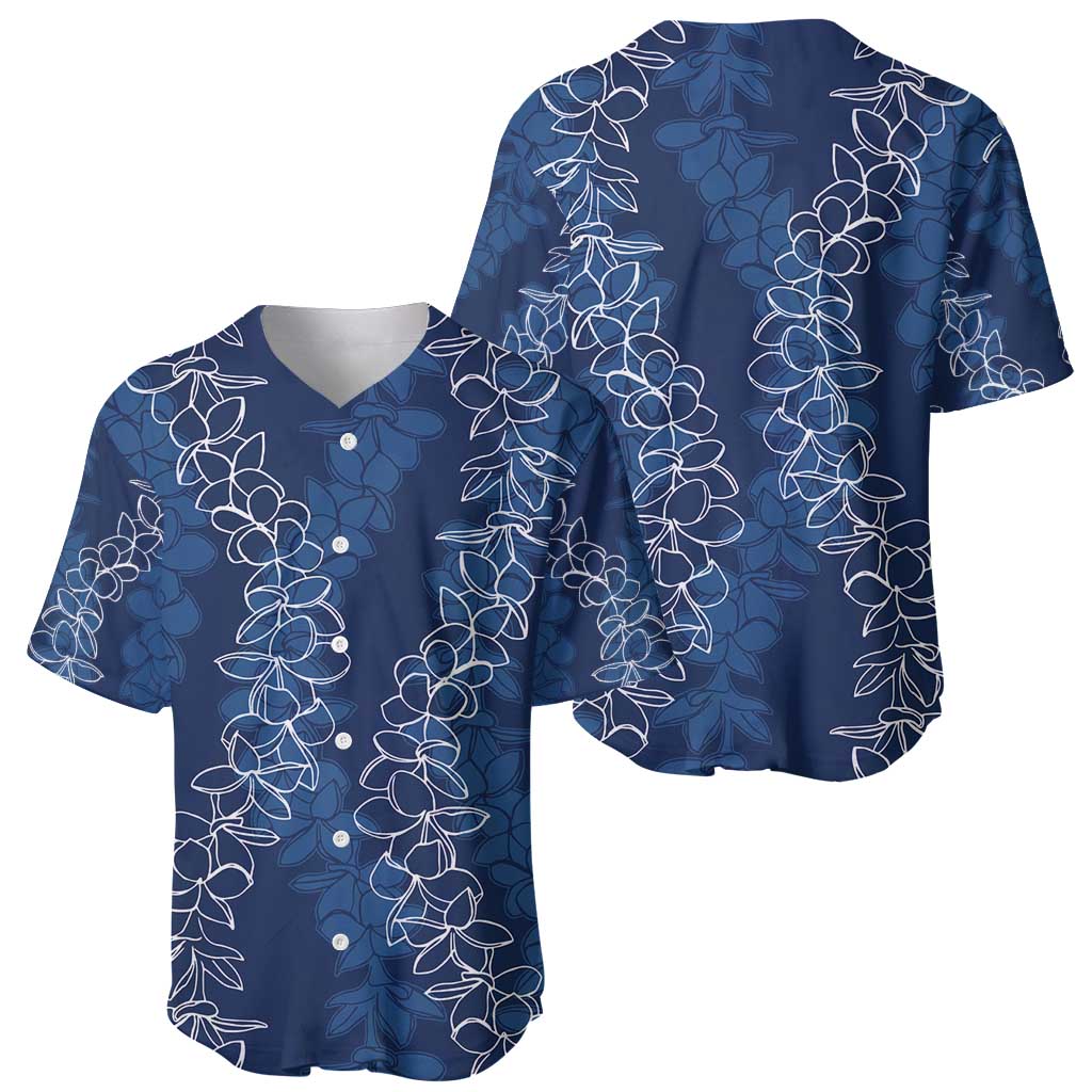 Hawaii Plumeria Lei Baseball Jersey Aloha Festive Vibe - Navy Blue LT7 - Polynesian Pride