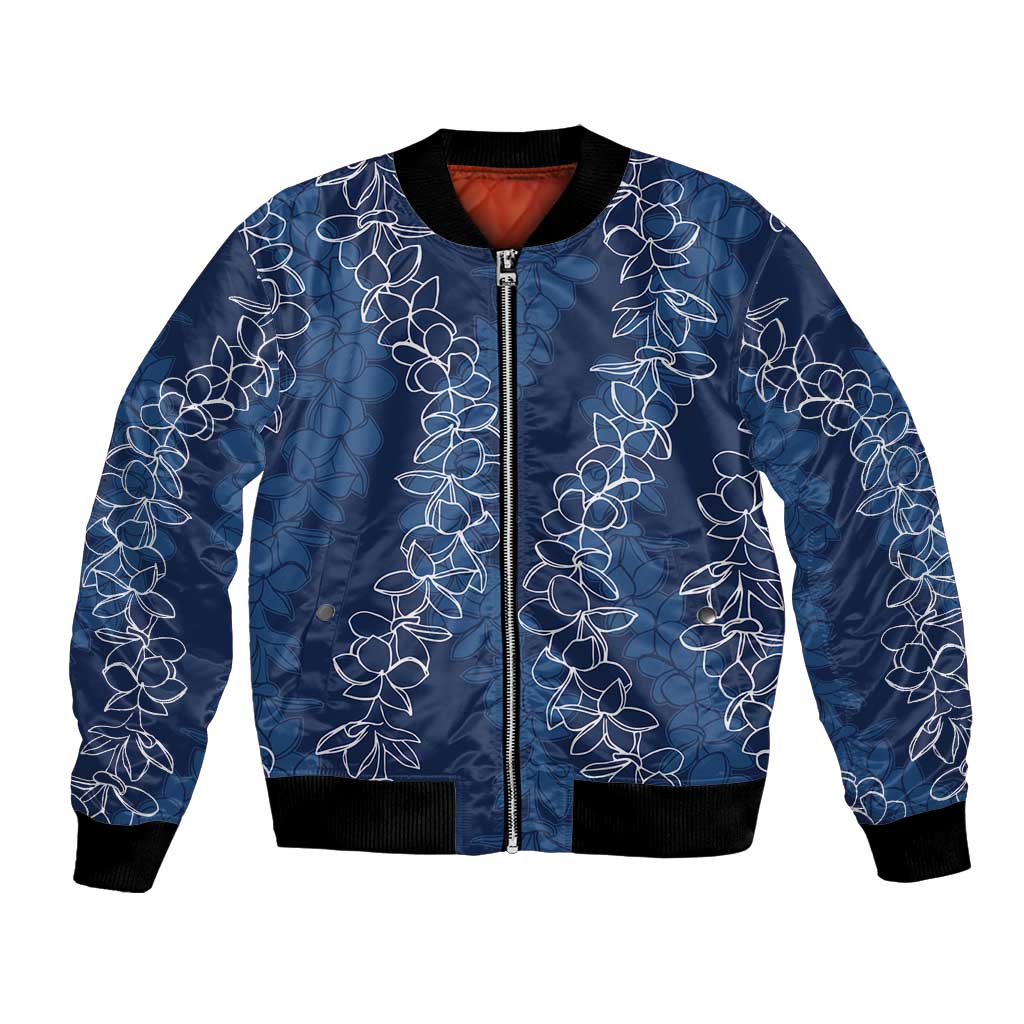 Hawaii Plumeria Lei Bomber Jacket Aloha Festive Vibe - Navy Blue LT7 Unisex Navy Blue - Polynesian Pride
