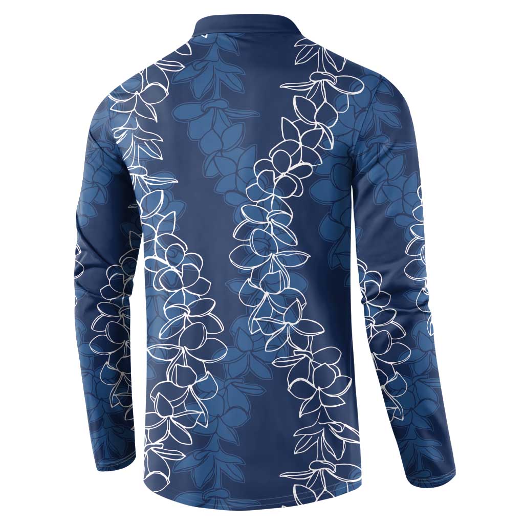 Hawaii Plumeria Lei Button Sweatshirt Aloha Festive Vibe - Navy Blue