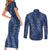 Hawaii Plumeria Lei Couples Matching Short Sleeve Bodycon Dress and Long Sleeve Button Shirt Aloha Festive Vibe - Navy Blue