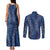Hawaii Plumeria Lei Couples Matching Tank Maxi Dress and Long Sleeve Button Shirt Aloha Festive Vibe - Navy Blue