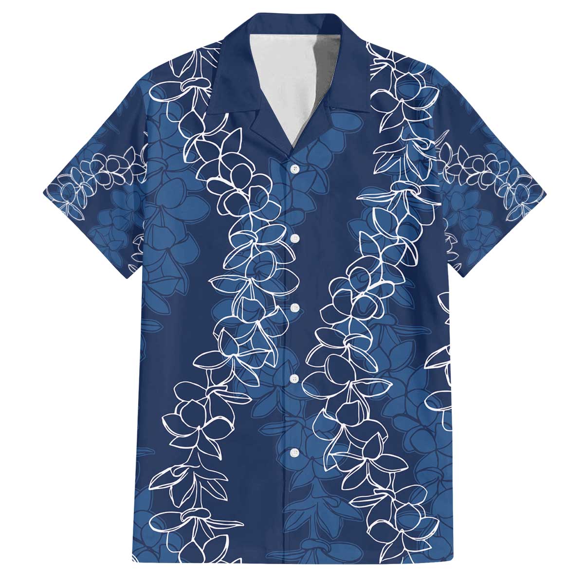 Hawaii Plumeria Lei Family Matching Off The Shoulder Long Sleeve Dress and Hawaiian Shirt Aloha Festive Vibe - Navy Blue