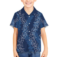 Hawaii Plumeria Lei Kid Hawaiian Shirt Aloha Festive Vibe - Navy Blue