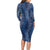 Hawaii Plumeria Lei Long Sleeve Bodycon Dress Aloha Festive Vibe - Navy Blue