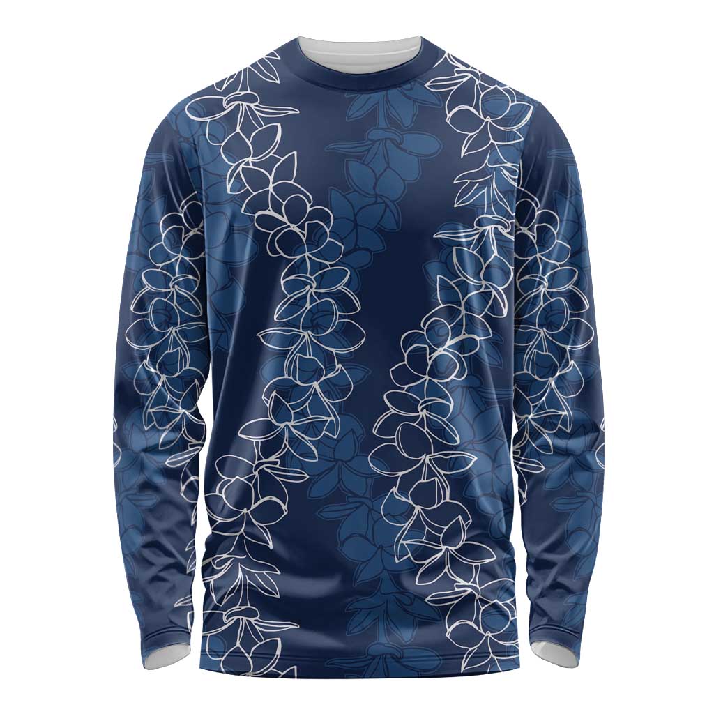 Hawaii Plumeria Lei Long Sleeve Shirt Aloha Festive Vibe - Navy Blue