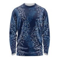 Hawaii Plumeria Lei Long Sleeve Shirt Aloha Festive Vibe - Navy Blue