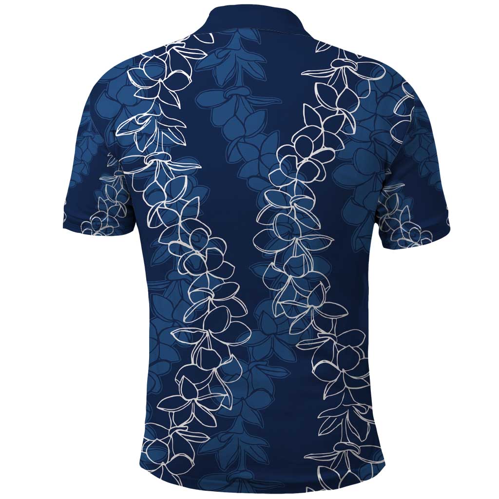 Hawaii Plumeria Lei Polo Shirt Aloha Festive Vibe - Navy Blue