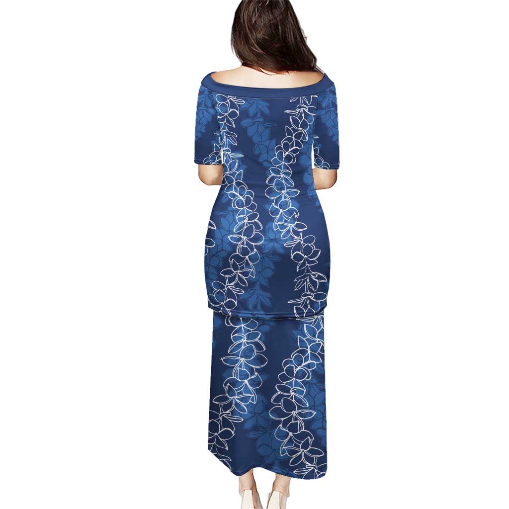 Hawaii Plumeria Lei Puletasi Aloha Festive Vibe - Navy Blue