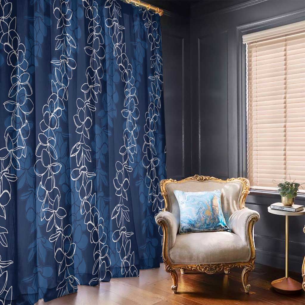 Hawaii Plumeria Lei Window Curtain Aloha Festive Vibe - Navy Blue