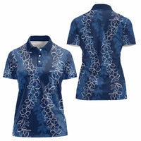 Hawaii Plumeria Lei Women Polo Shirt Aloha Festive Vibe - Navy Blue