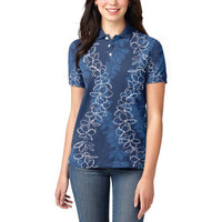 Hawaii Plumeria Lei Women Polo Shirt Aloha Festive Vibe - Navy Blue