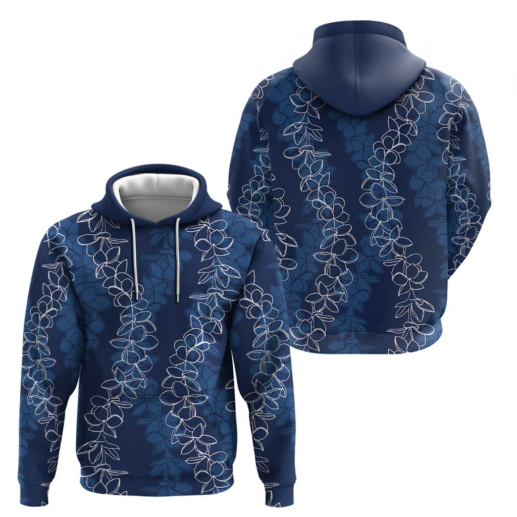 Hawaii Plumeria Lei Zip Hoodie Aloha Festive Vibe - Navy Blue