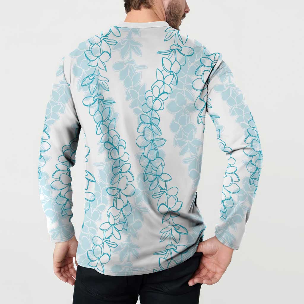 Hawaii Plumeria Lei Button Sweatshirt Aloha Festive Vibe - Turquoise