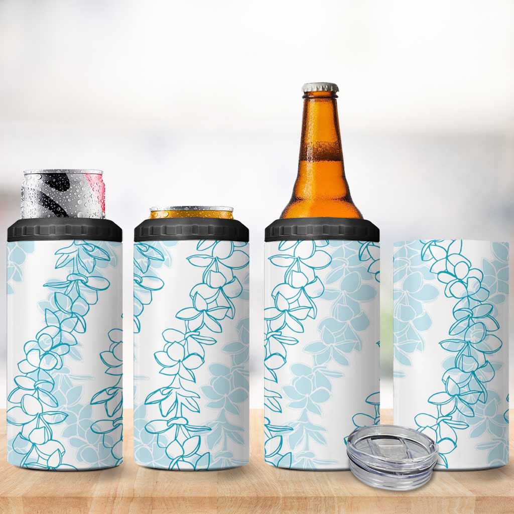 Hawaii Plumeria Lei 4 in 1 Can Cooler Tumbler Aloha Festive Vibe - Turquoise