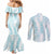 Hawaii Plumeria Lei Couples Matching Mermaid Dress and Long Sleeve Button Shirt Aloha Festive Vibe - Turquoise