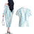 Hawaii Plumeria Lei Couples Matching Off The Shoulder Long Sleeve Dress and Hawaiian Shirt Aloha Festive Vibe - Turquoise