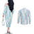 Hawaii Plumeria Lei Couples Matching Off The Shoulder Long Sleeve Dress and Long Sleeve Button Shirt Aloha Festive Vibe - Turquoise