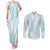 Hawaii Plumeria Lei Couples Matching Tank Maxi Dress and Long Sleeve Button Shirt Aloha Festive Vibe - Turquoise