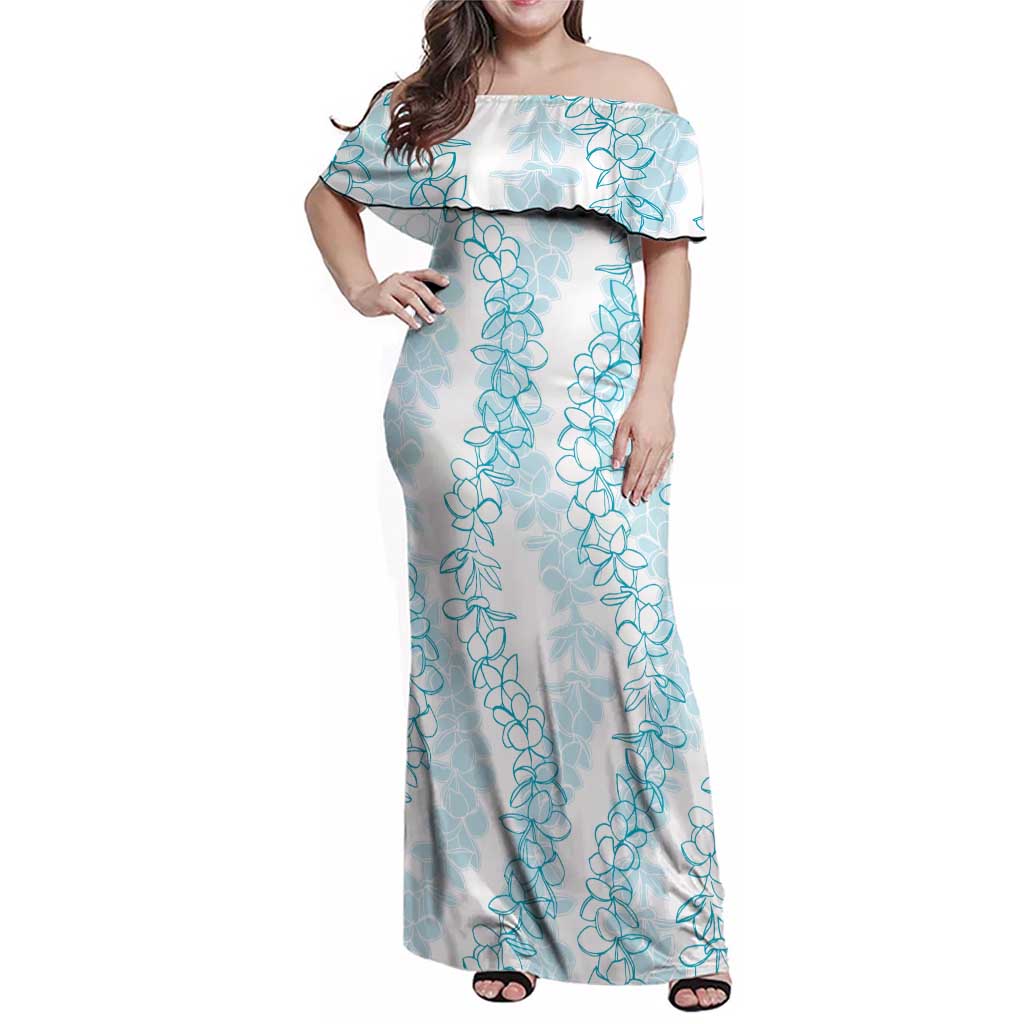 Hawaii Plumeria Lei Family Matching Off Shoulder Maxi Dress and Hawaiian Shirt Aloha Festive Vibe - Turquoise