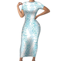 Hawaii Plumeria Lei Family Matching Short Sleeve Bodycon Dress and Hawaiian Shirt Aloha Festive Vibe - Turquoise