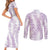 Hawaii Plumeria Lei Couples Matching Short Sleeve Bodycon Dress and Long Sleeve Button Shirt Aloha Festive Vibe - Amethyst