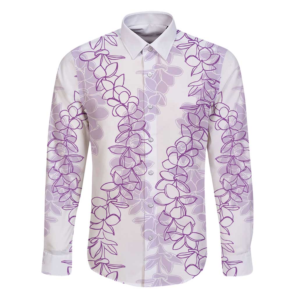 Hawaii Plumeria Lei Family Matching Long Sleeve Bodycon Dress and Hawaiian Shirt Aloha Festive Vibe - Amethyst
